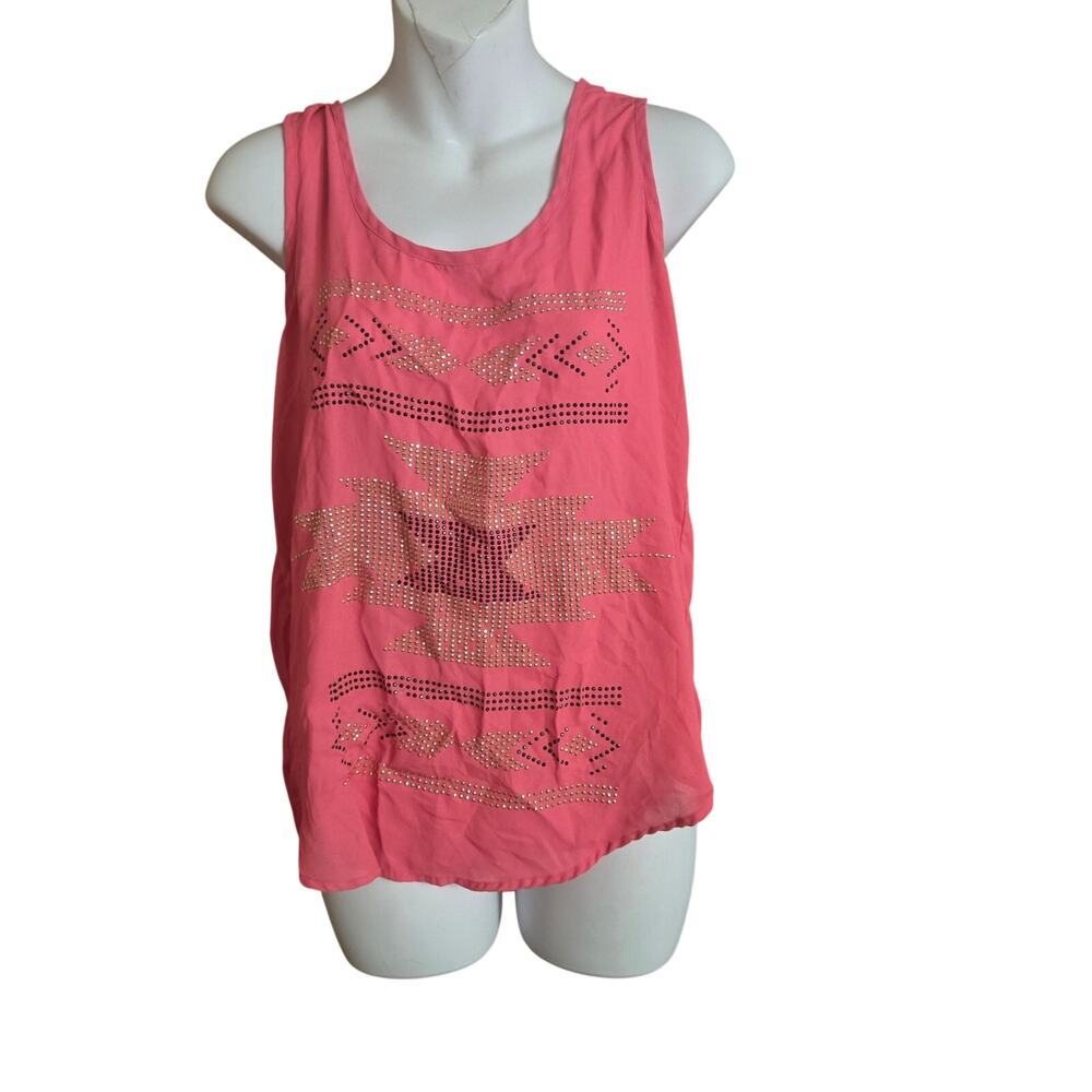 Wishful Park Coral Pink Rhinestone Tank Top Size M Geometric